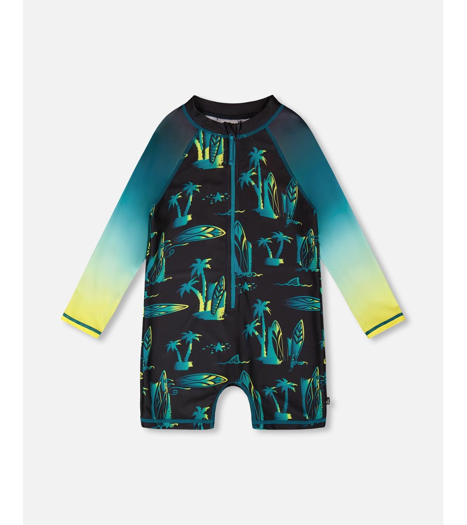 Deux par Deux Baby Boys One-Piece Long Sleeve Rashguard Surf Print
