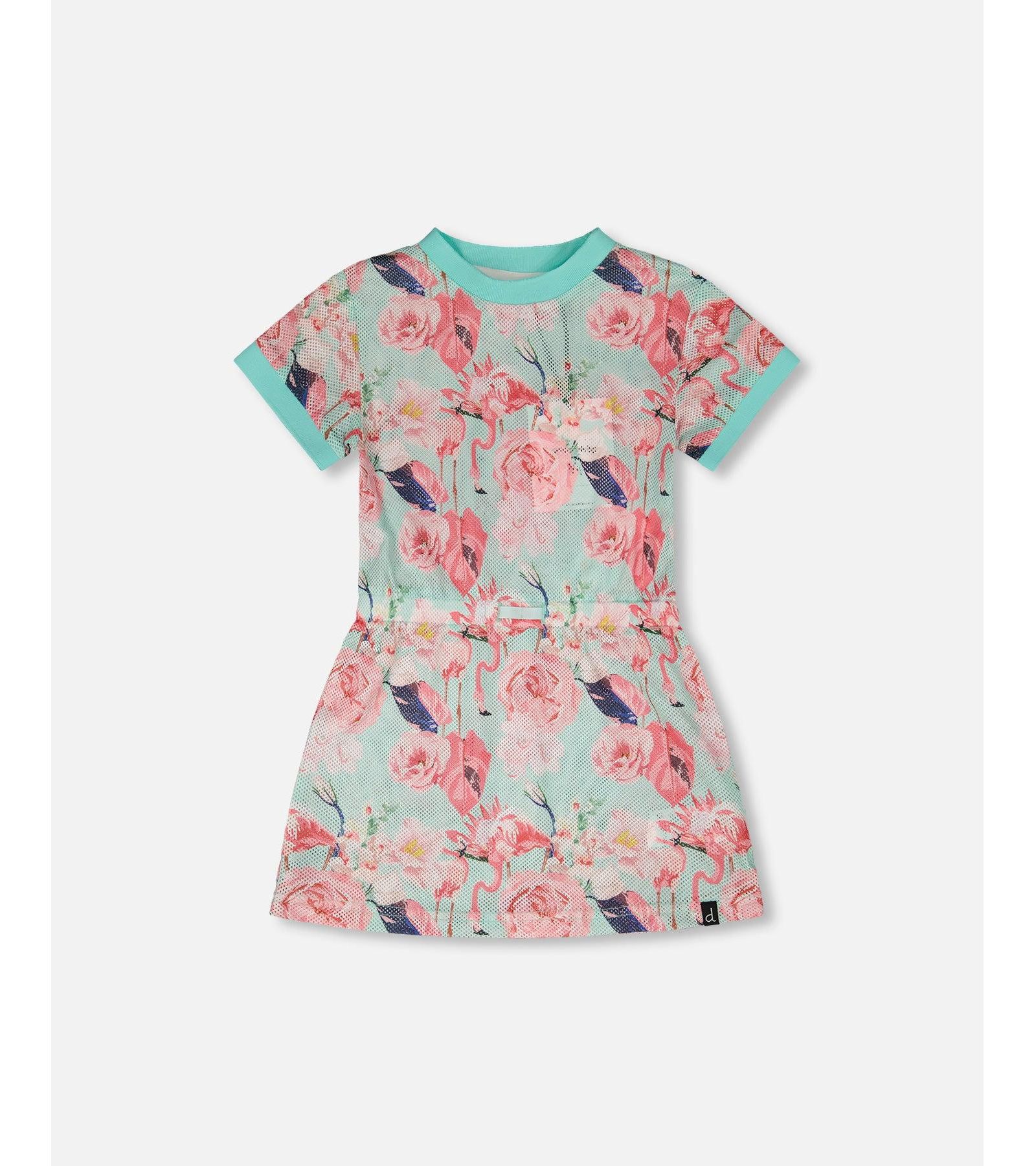 Deux par Deux Платье пляжное Mesh Blue Flamingo Print для девочек