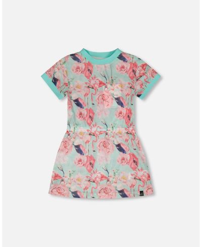 Deux par Deux Платье пляжное Mesh Blue Flamingo Print для девочек