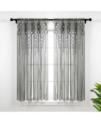 Lush Decor Boho Macrame Textured Cotton Window Curtain Panel Single 40"W x 63"L - Macrame Curtains For Windows, Room Divider, Boho Wall Decor