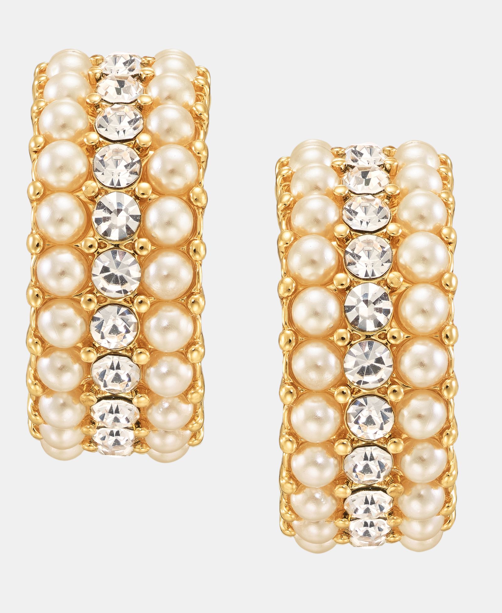 Charter Club Imitation Pearl & Crystal Three-Row Hoop Earrings, Macy's Exclusive
