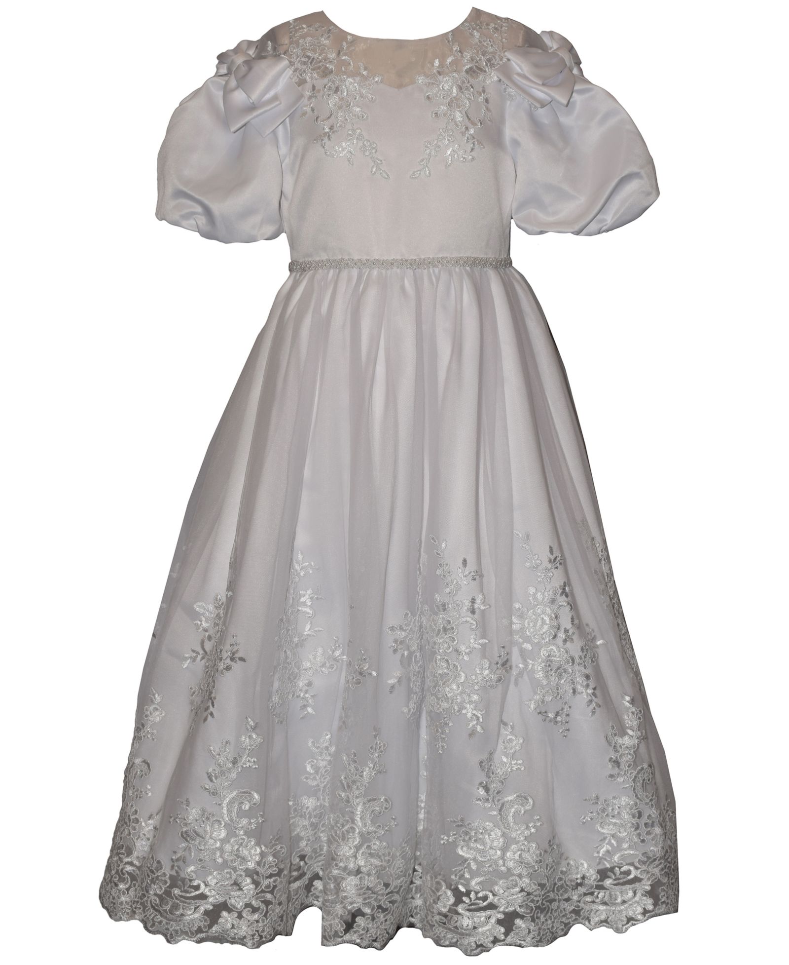 Bonnie Jean Girls' 7-16 Balloon-Sleeved Lace Applique Communion Dress
