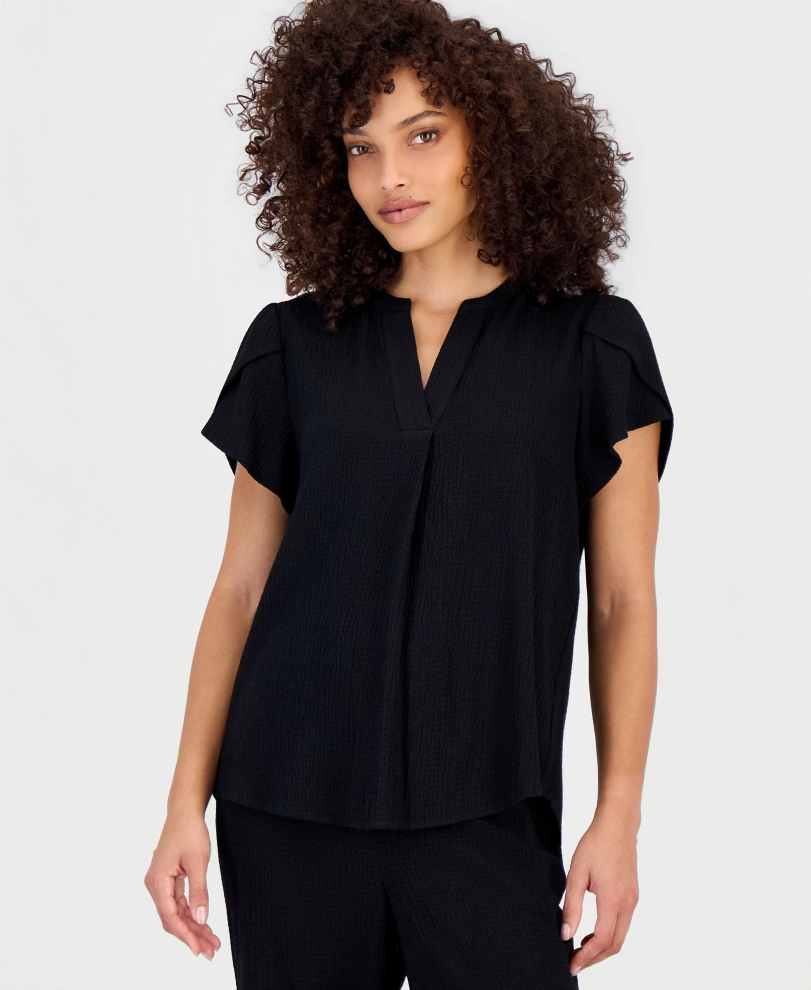 Женский топ Anne Klein Essentials Petite с текстурированным рукавом-тюльпаном