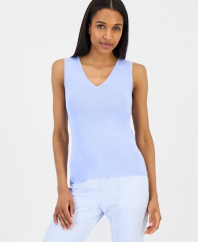 Женский топ Tahari ASL V-Neck Sleeveless Ribbed-Knit