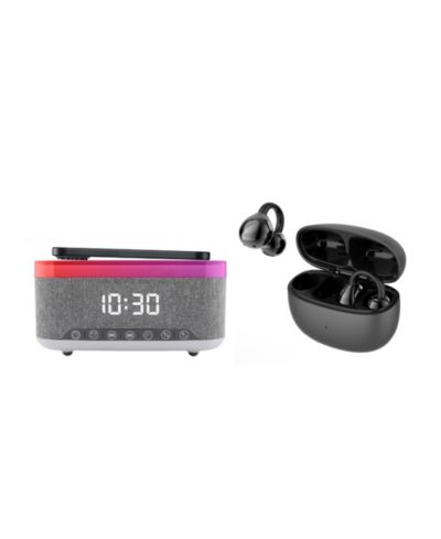 Pursonic Ultimate Tech Duo True Wireless Earbuds and Smart Alarm Clock with Wireless Charging, 2-Piece Set