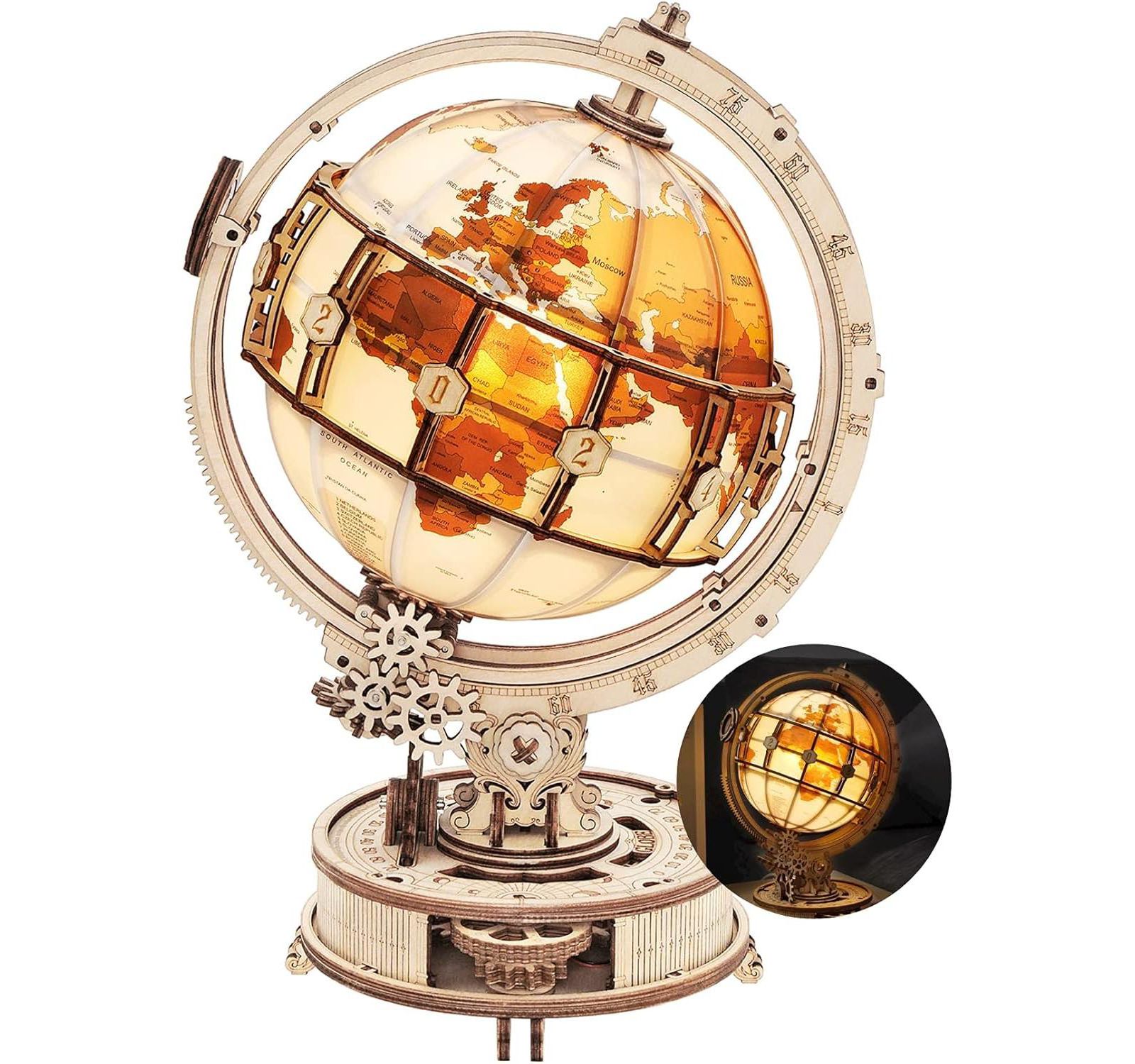 Robotime 3D Illuminated Wooden Globe 180-Piece Puzzle, Ages 14+