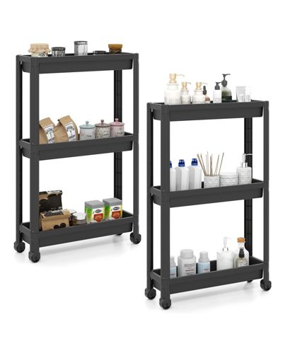Volenca 3-Tier Slim Rolling Storage Cart 2-Pack with Wheels, Mobile Bathroom Organizer
