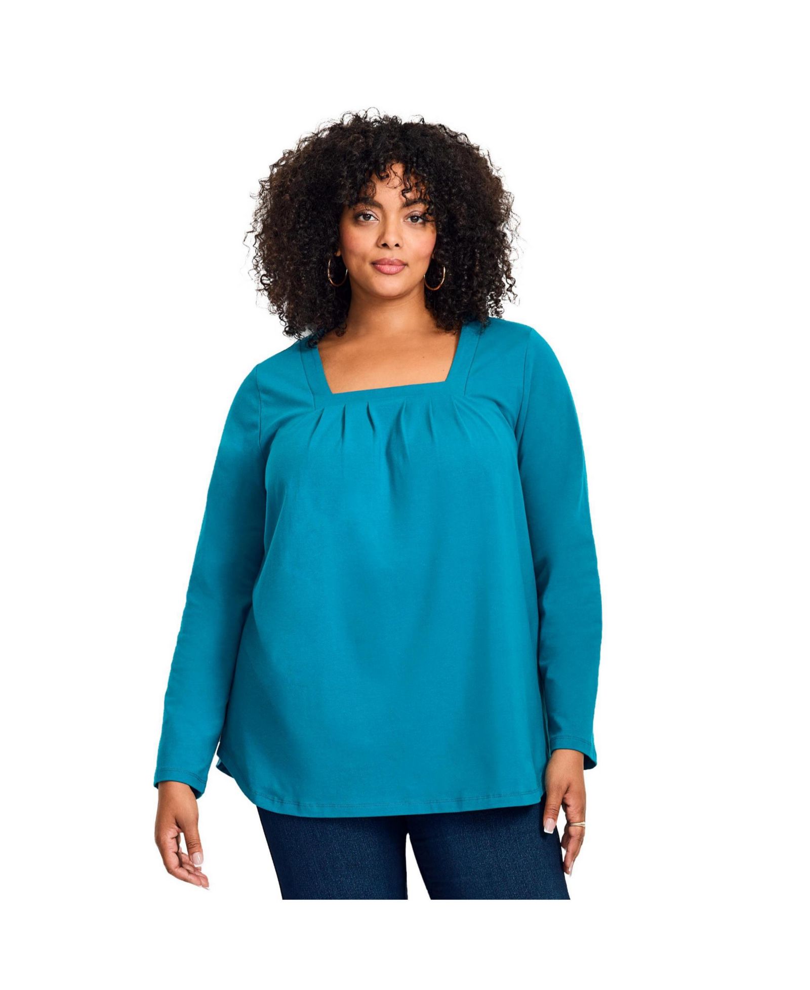 AVENUE Women's Square Neck Pleated Tunic