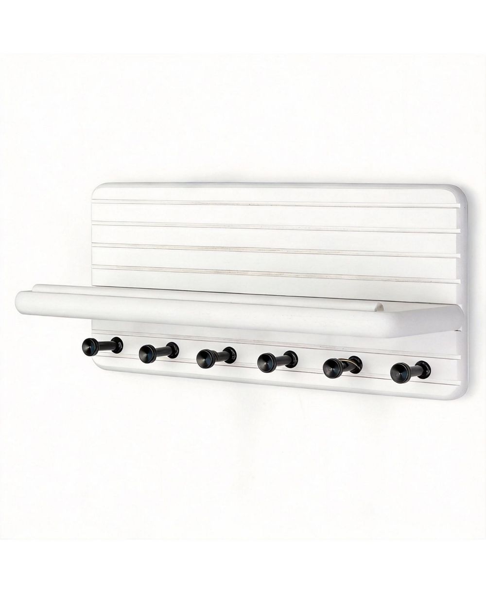 YIGII 7-Inch Pine Wood Key Rack with 4 Hooks & Shelf - Space-Saving Home Decor
