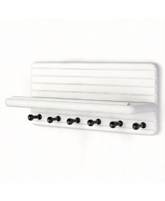 YIGII 7-Inch Pine Wood Key Rack with 4 Hooks & Shelf - Space-Saving Home Decor