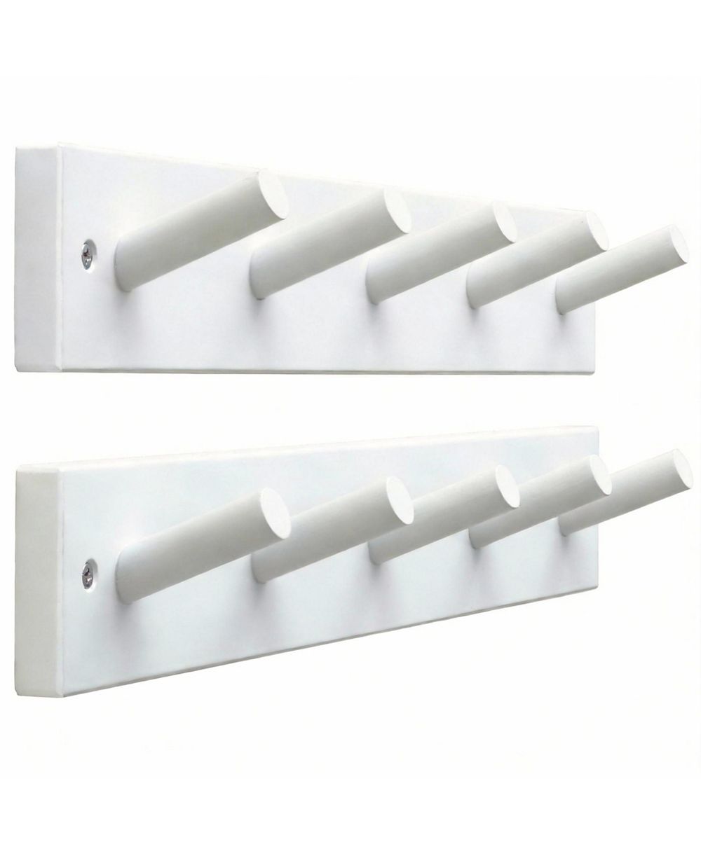 YIGII Bamboo 5-Peg Wall Rack for Coats, Hats, Towels - Finish 2 Pack