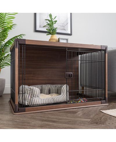 IRIS Furniture-Style Wooden Enclosed Pet Crate for Small Medium Dog, Dark Brown