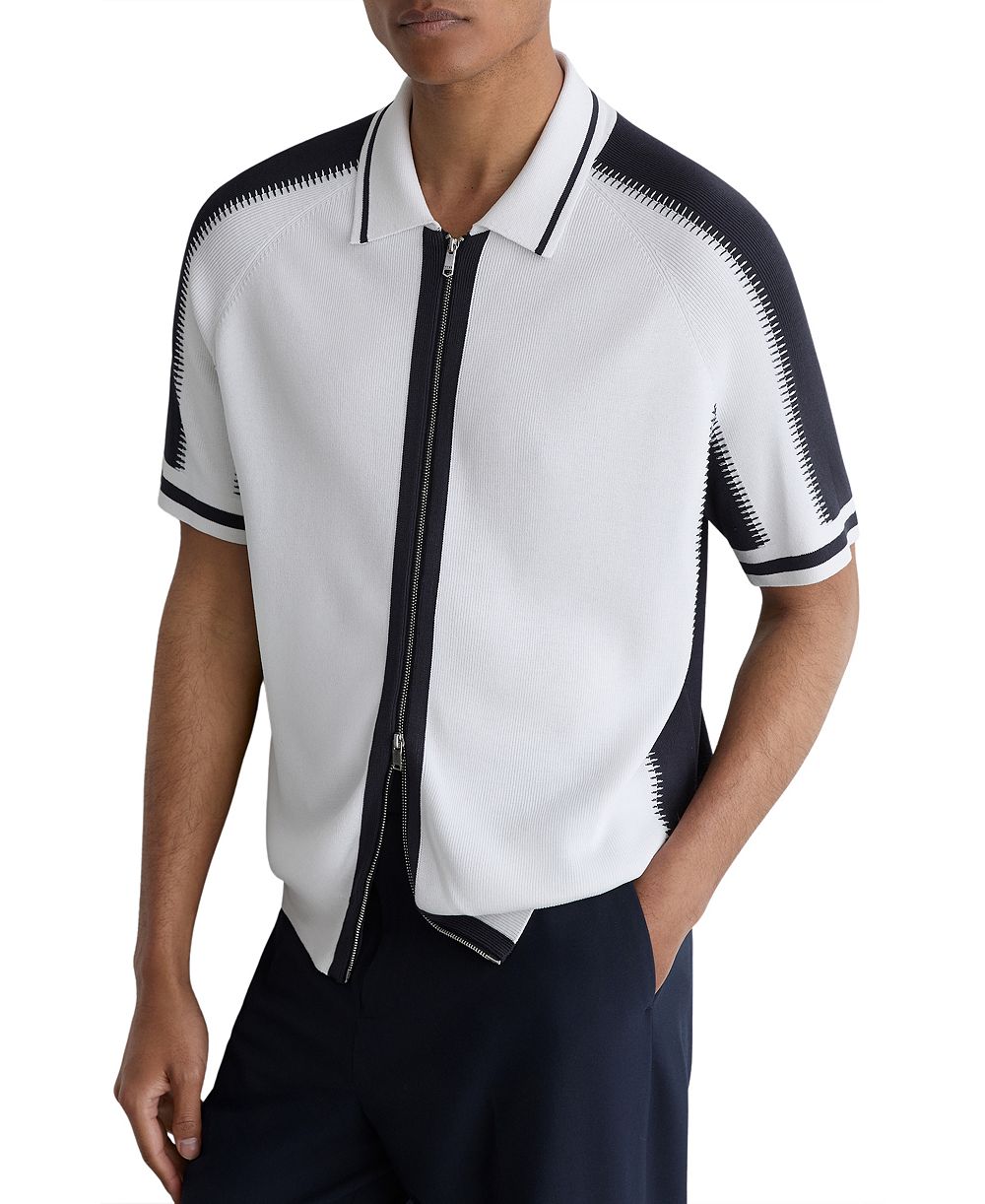 Мужская трикотажная рубашка REISS Kenley Zip Through Color Block