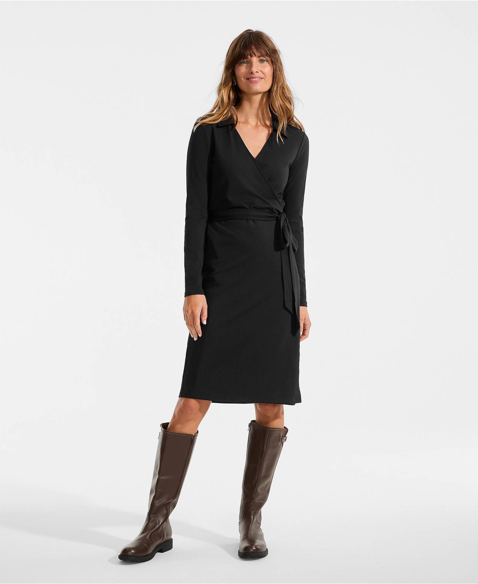 Lands' End Women's Cotton Modal Collared Wrap Dress