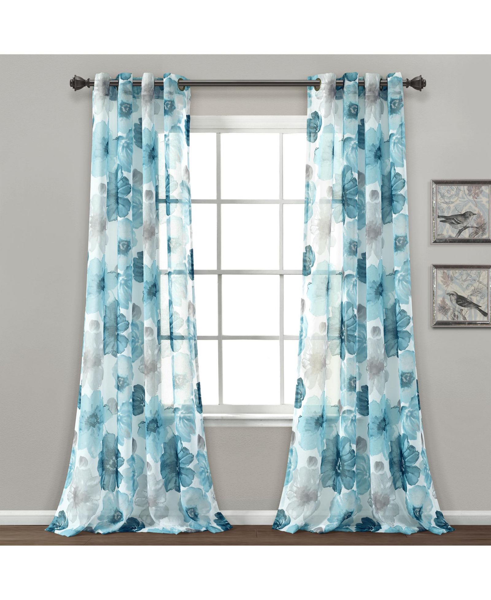 Lush Decor Leah Floral Sheer Window Curtain Panels Pair 52"W x 84"L Red & Orange - Floral Curtains for Bedroom - Sheer Curtains for Living Room