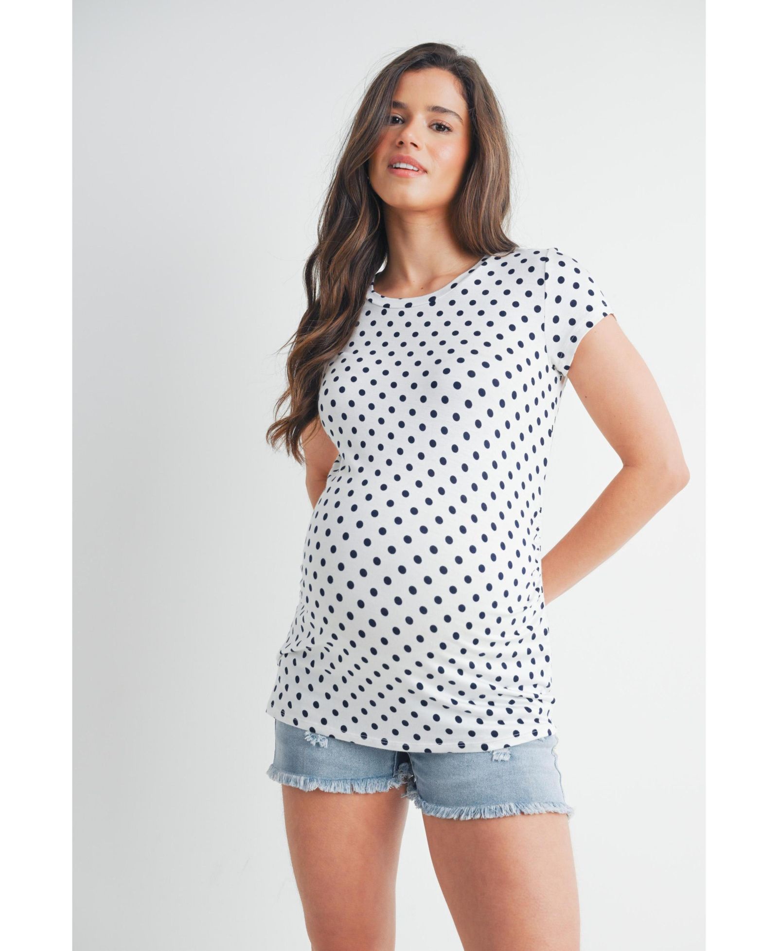 Hello Miz Maternity Short Sleeve Crewneck Polka Dot T-Shirt