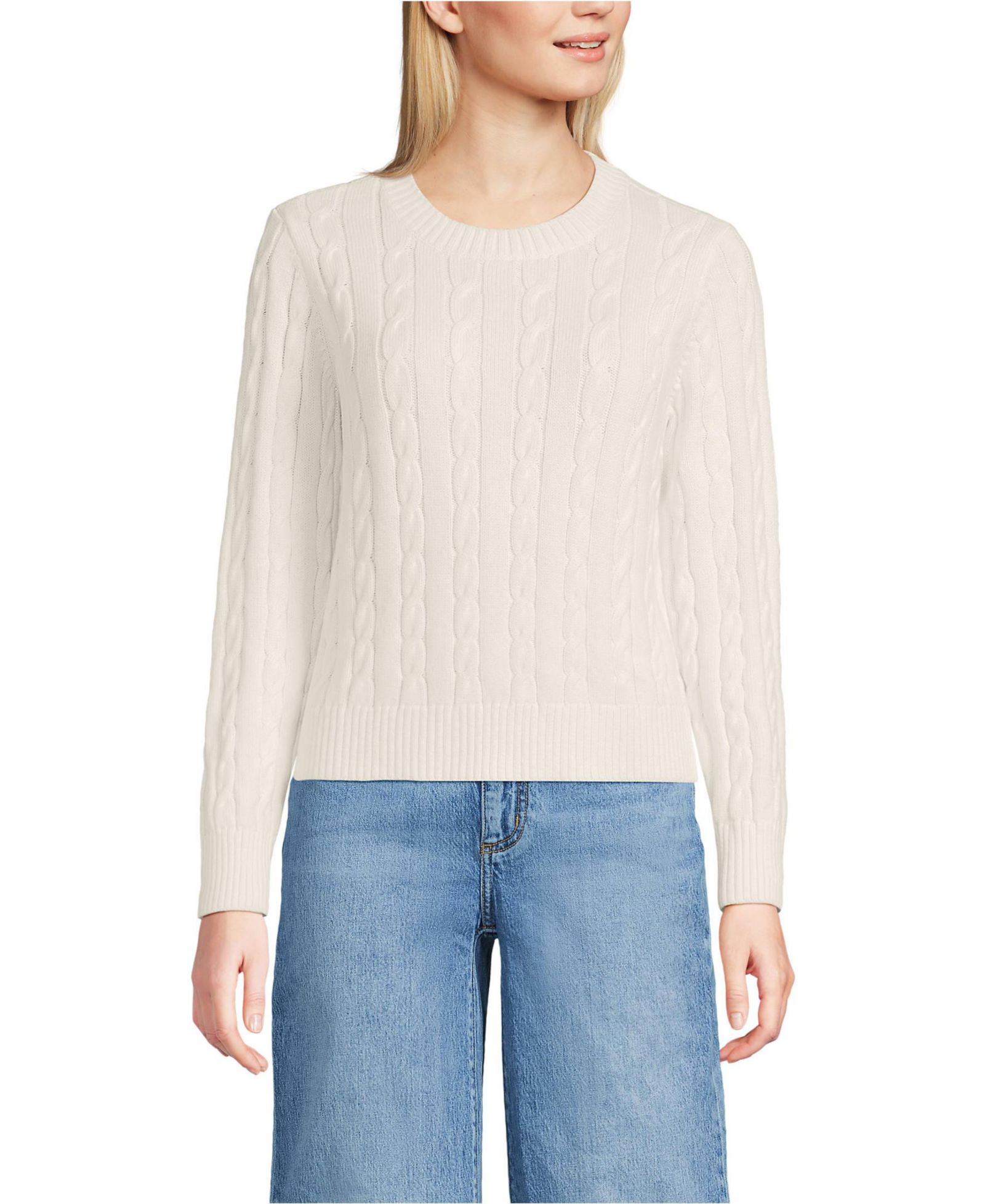 Женский джемпер Lands' End Drifter Classic Cable Crew Neck