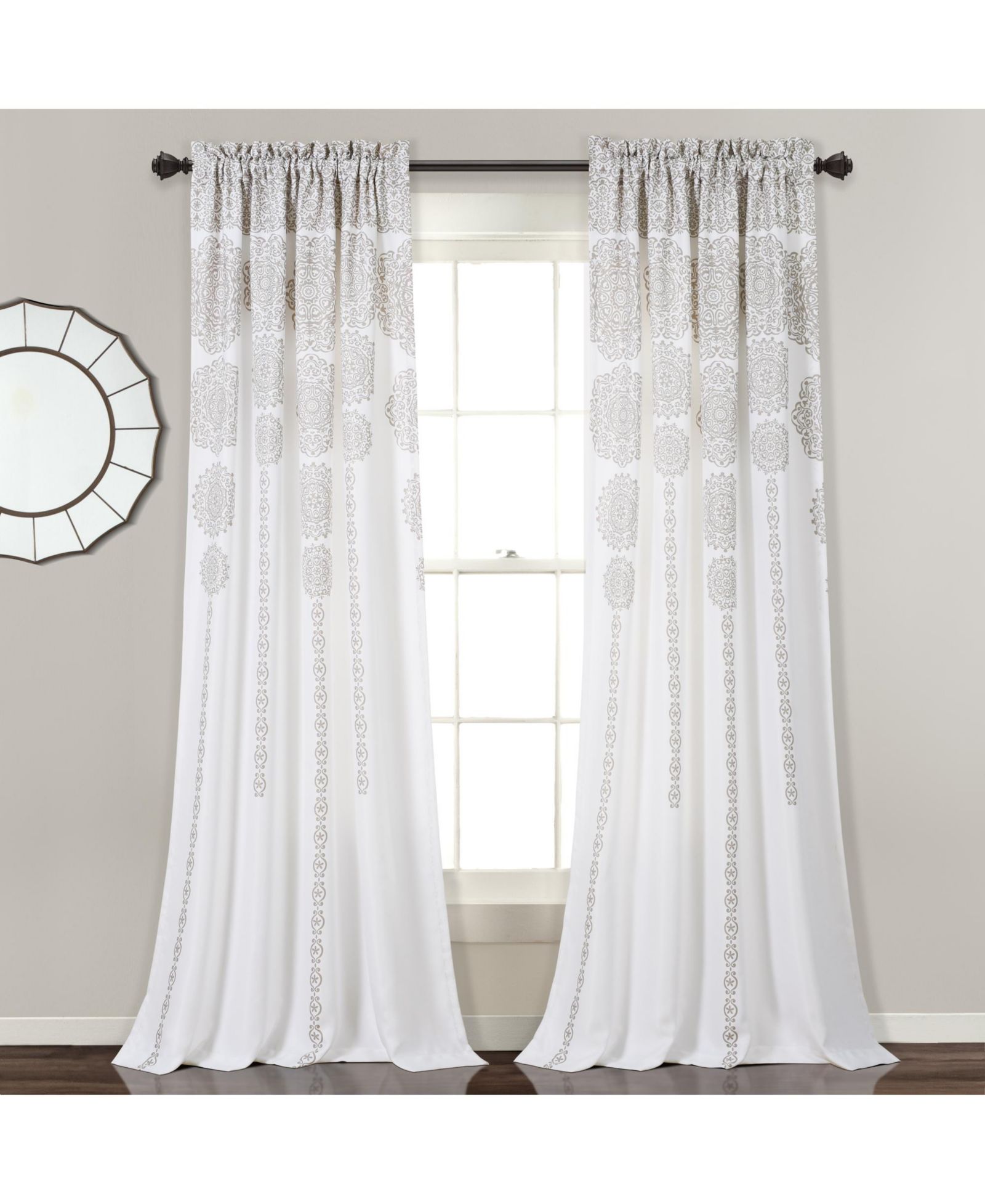 Lush Decor Stripe Medallion Light Filtering Window Curtain Panels Pair- Boho Curtains for Bedroom