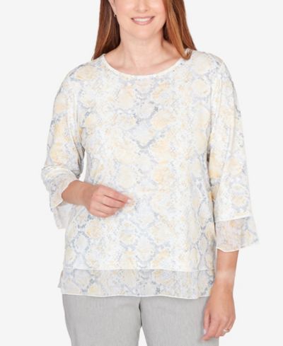 Alfred Dunner Women's  Al Fresco Python Printed Knit Flutter Sleeve Top