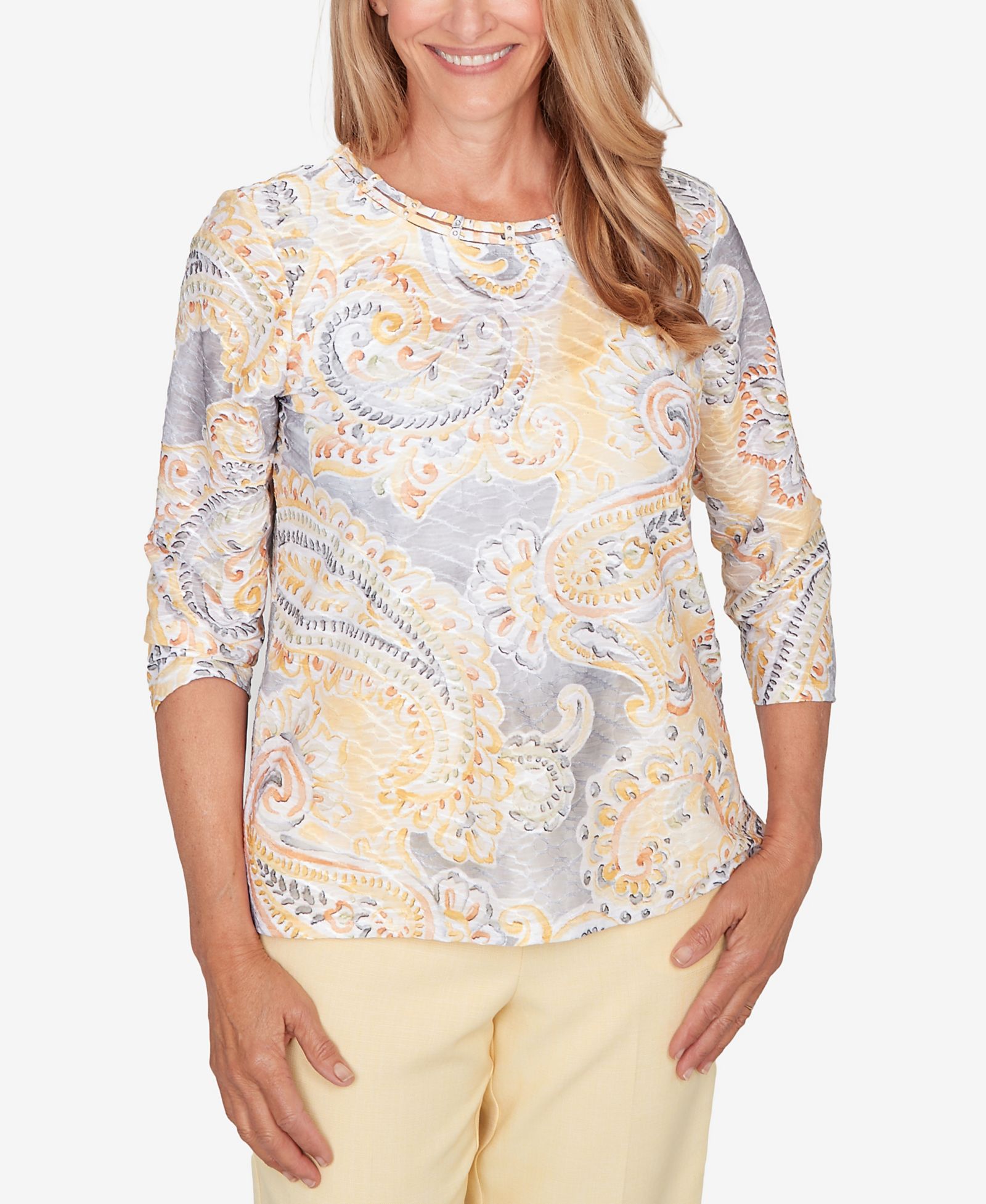 Alfred Dunner Женский топ Al Fresco Paisley Printed Patch Knit
