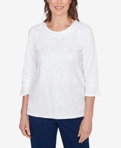 Женский топ Alfred Dunner Mykonos White Medallion Embroidered
