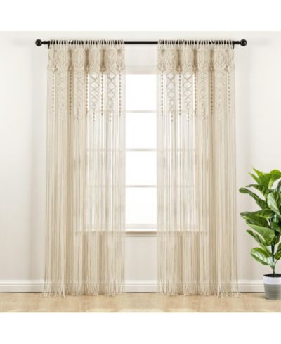 Lush Decor Boho Macrame Textured Cotton Window Curtain Panel Single 40"W x 95"L Neutral - Macrame Curtains For Windows, Room Divider, Boho Wall Decor