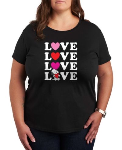 Hybrid Apparel Women's Peanuts Snoopy Valentine Love Stacked Short-Sleeve Graphic T-Shirt