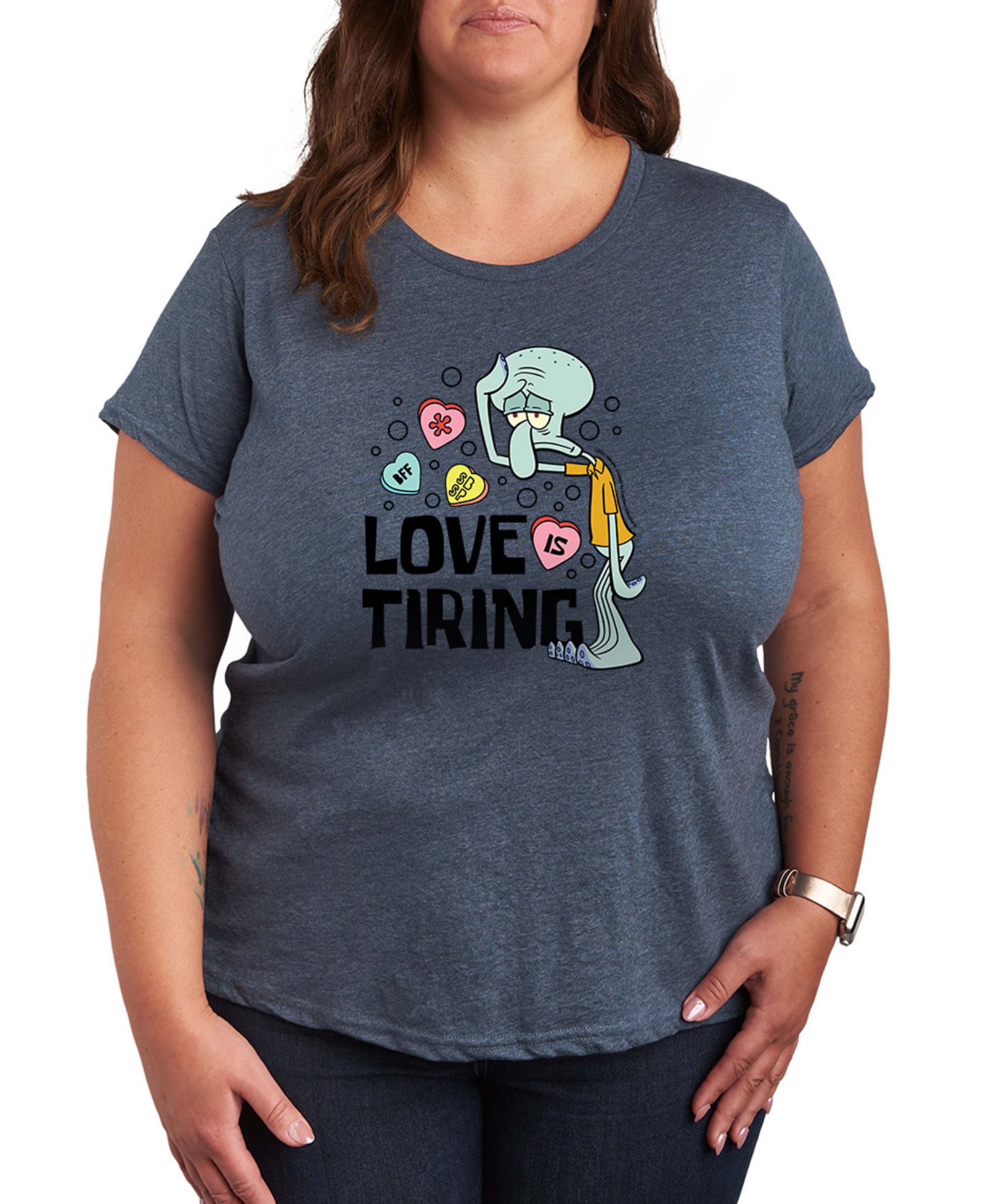 Hybrid Apparel женская футболка с принтом Spongebob Squarepants Squidward Love Is Tiring Valentine с коротким рукавом