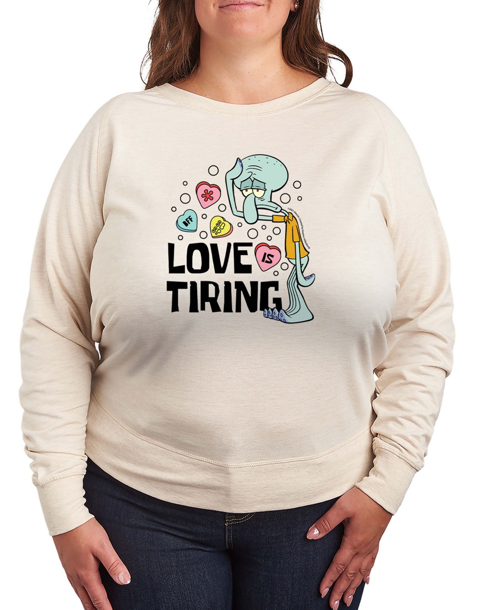 Женская футболка Hybrid Apparel Spongebob Squarepants Squidward Love Is Tiring Valentine French Terry Long-Sleeve
