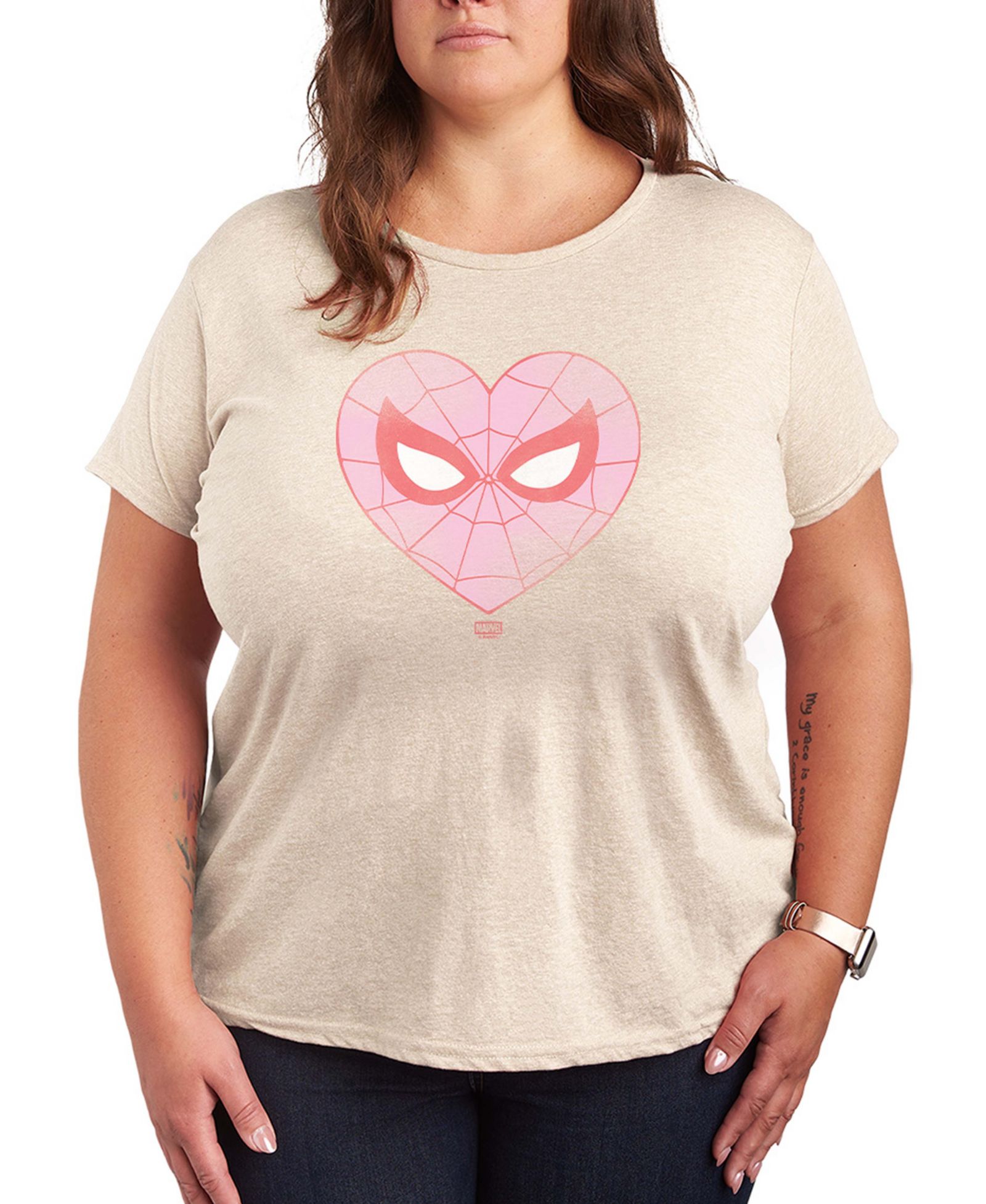 Hybrid Apparel Women's Spider-Man Heart Faded Short-Sleeve Graphic T-Shirt