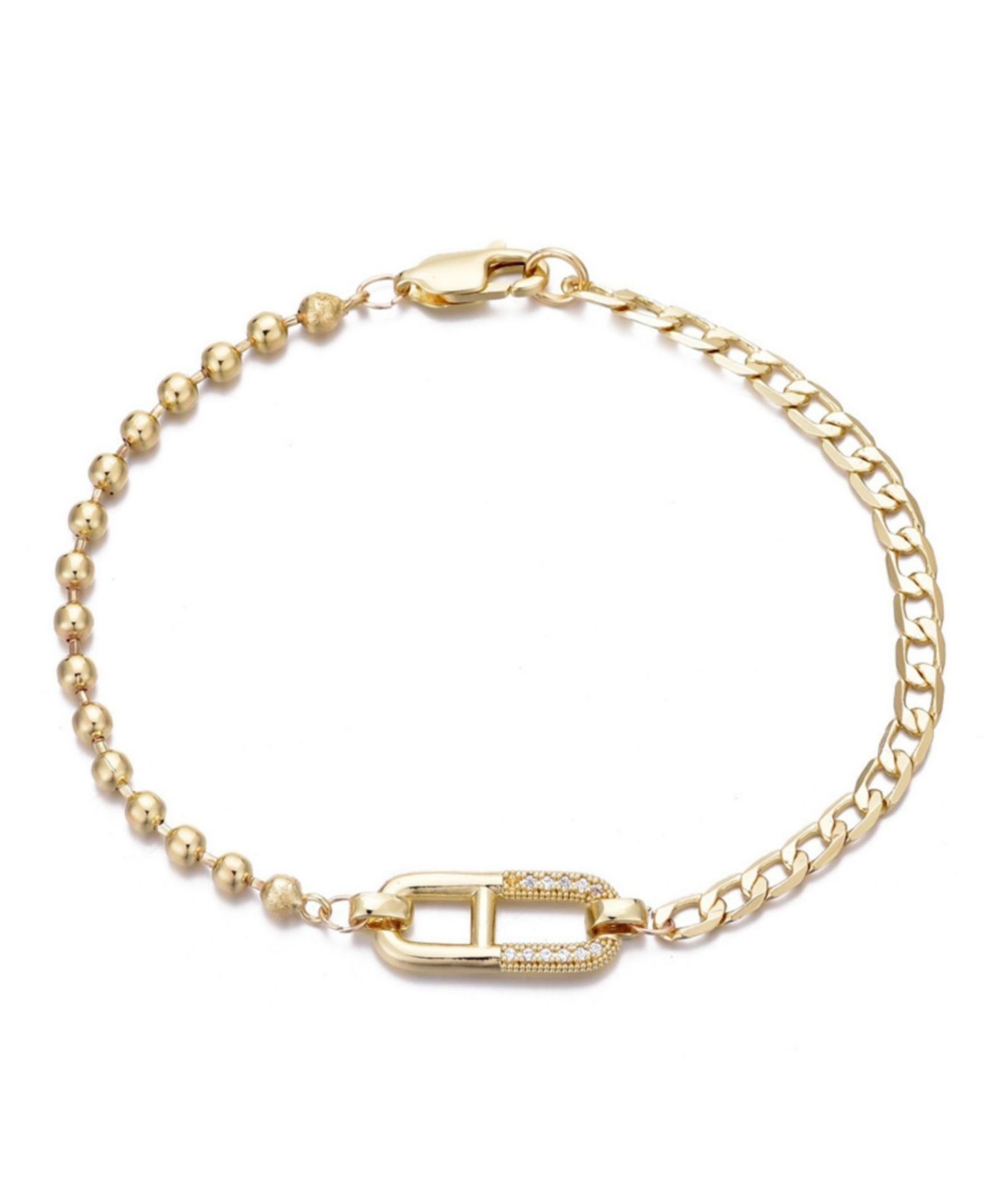 ADORNIA Gold CZ Mixed Chain Sideways Pendant Bracelet