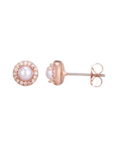 Серьги-гвоздики ADORNIA Rose Gold Freshwater Pearl CZ Halo