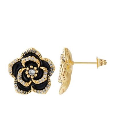 ADORNIA Gold Black CZ Carnelian Earrings