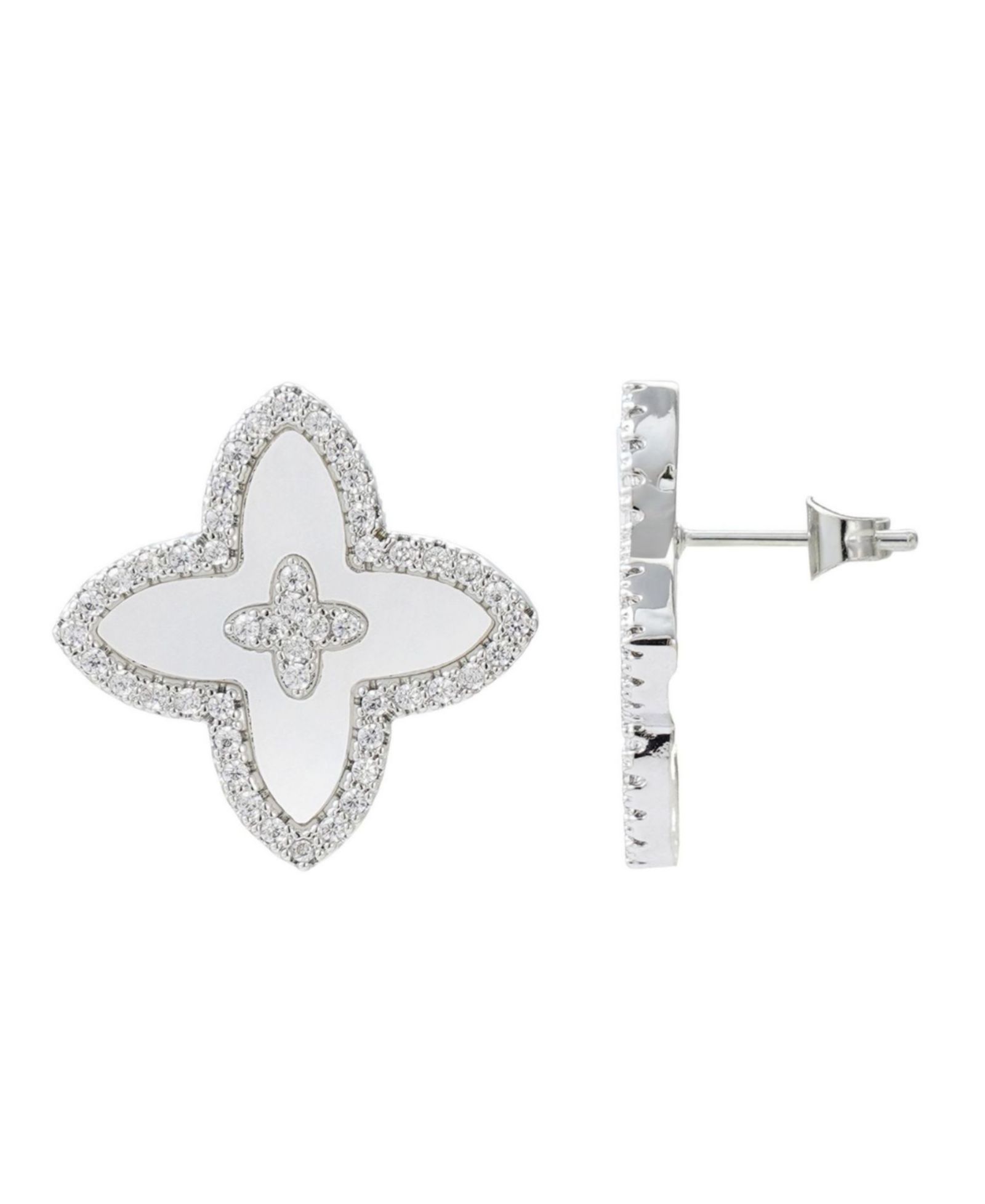 Серьги-гвоздики ADORNIA Silver CZ с перламутром в форме цветка
