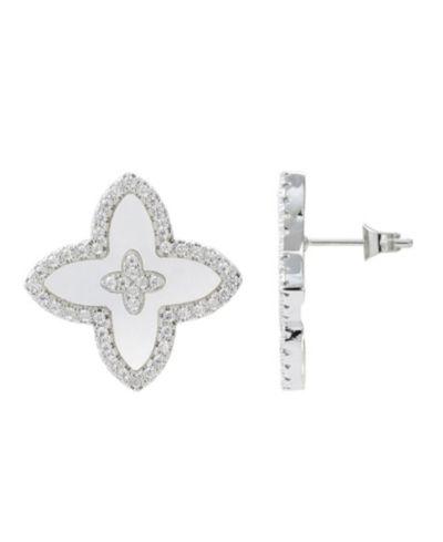 Серьги-гвоздики ADORNIA Silver CZ с перламутром в форме цветка