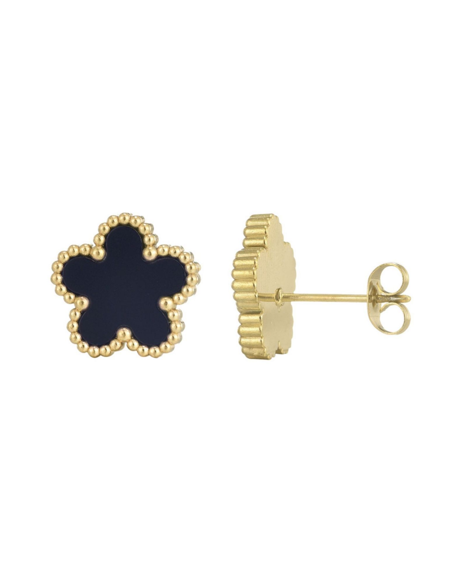 Серьги-гвоздики ADORNIA Gold Black 5-Leaf Clover