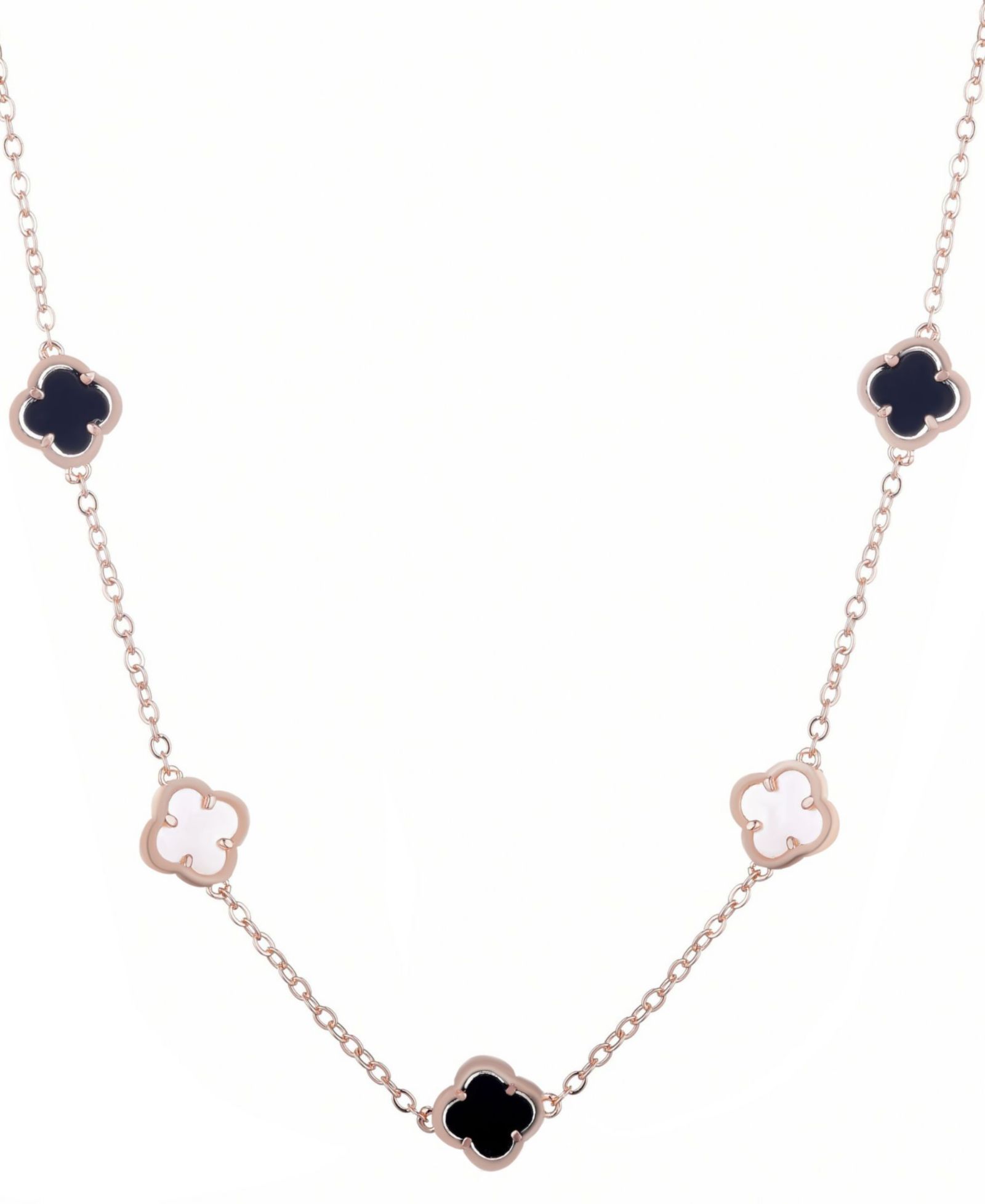 Ожерелье ADORNIA Rose Gold Mixed Black and White Clover Station