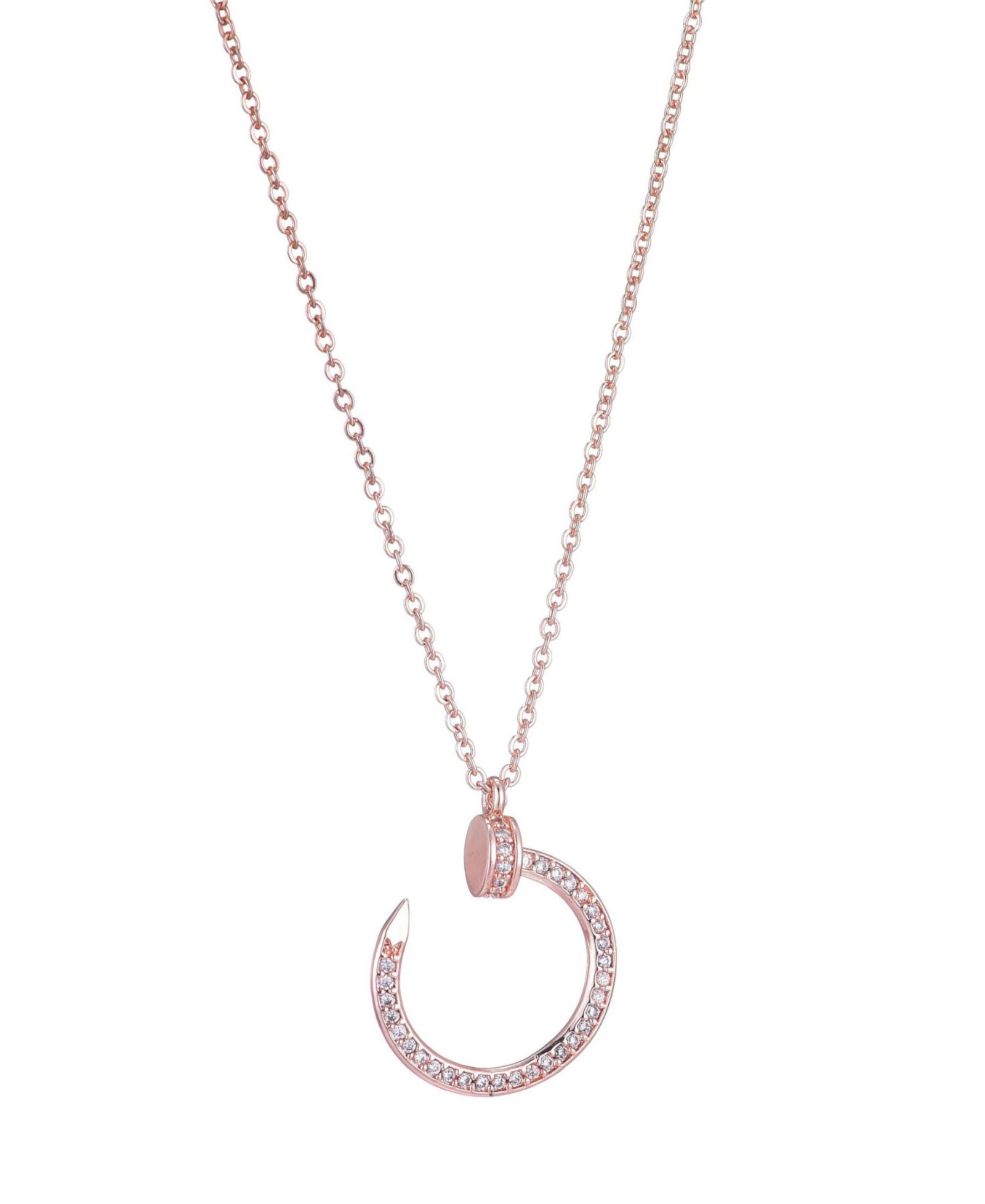 ADORNIA Rose Gold CZ Curved Nail Ring Necklace