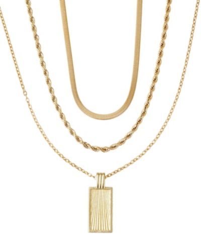 ADORNIA Tarnish Resistant Gold Dog Tag 3-Piece Necklace Set