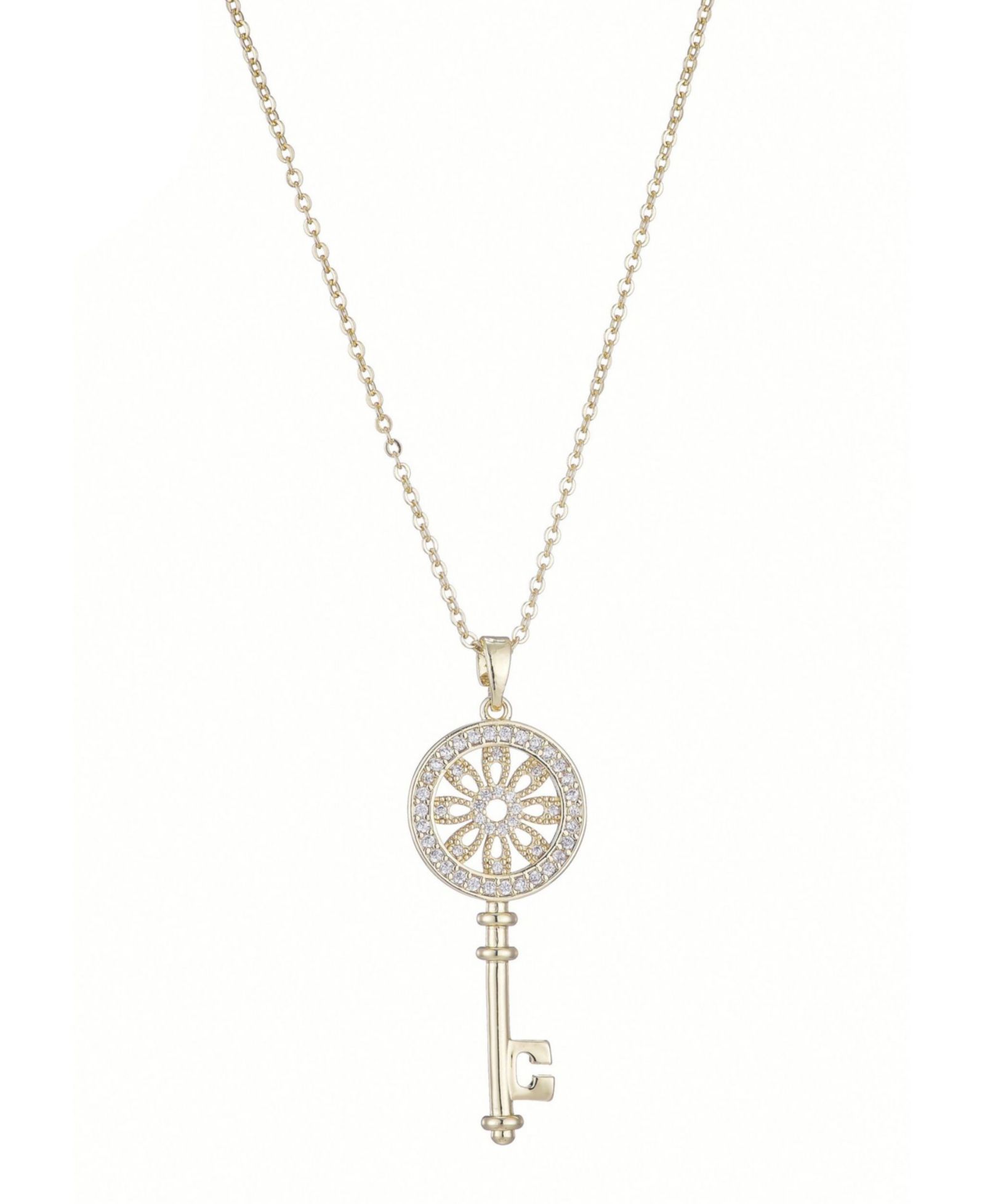 ADORNIA Gold Ornate Key Pendant Necklace