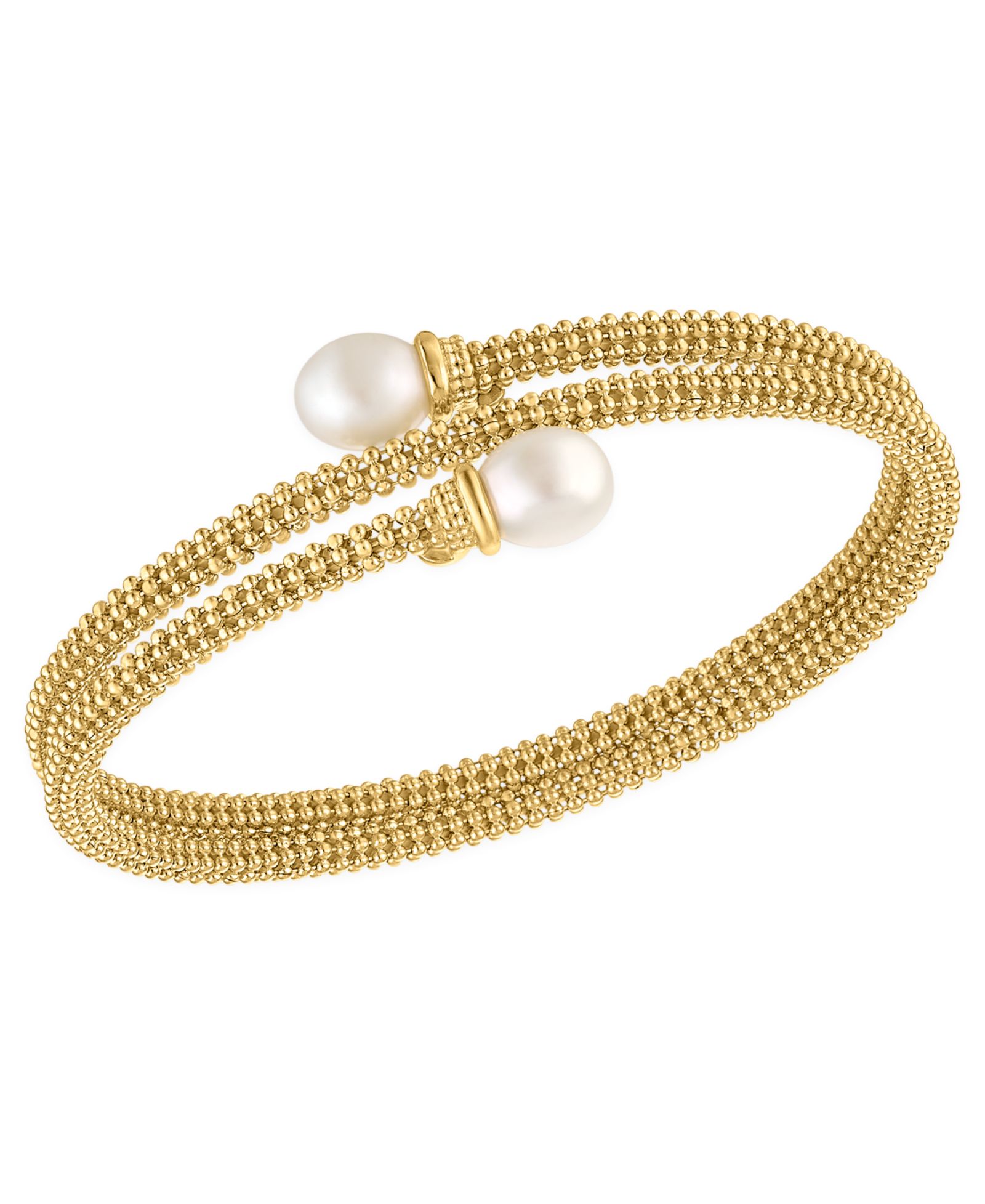 Macy's Cultured Freshwater Pearl (7.5-8mm) Bypass Coil Bangle Bracelet in 14k Gold over Sterling Silver