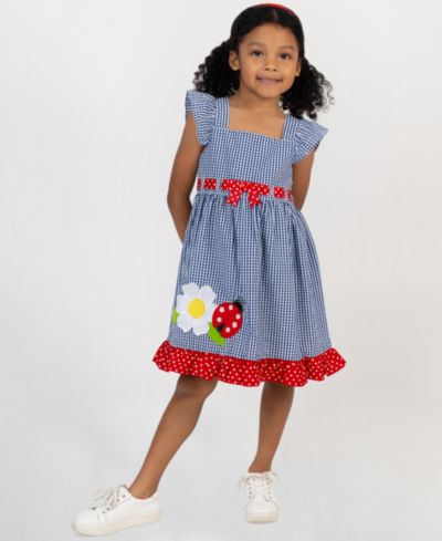 Детское синее платье Rare Editions Girls' 2T-6X Flower Seersucker