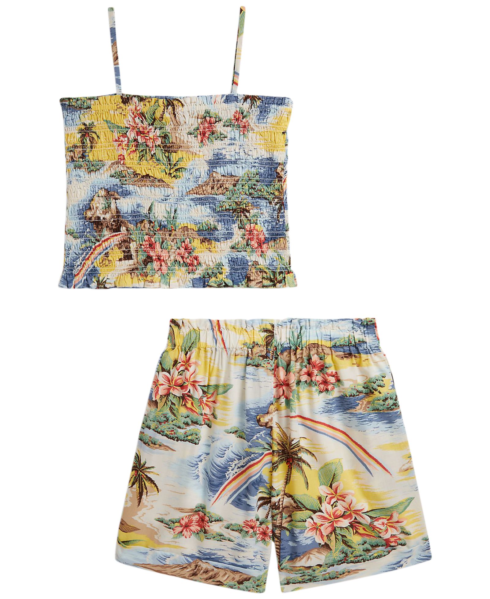 Детский комплект Polo Ralph Lauren Girls' 7-16 Tropical-Print Smocked Boxy Top & Short, 2-Piece Set