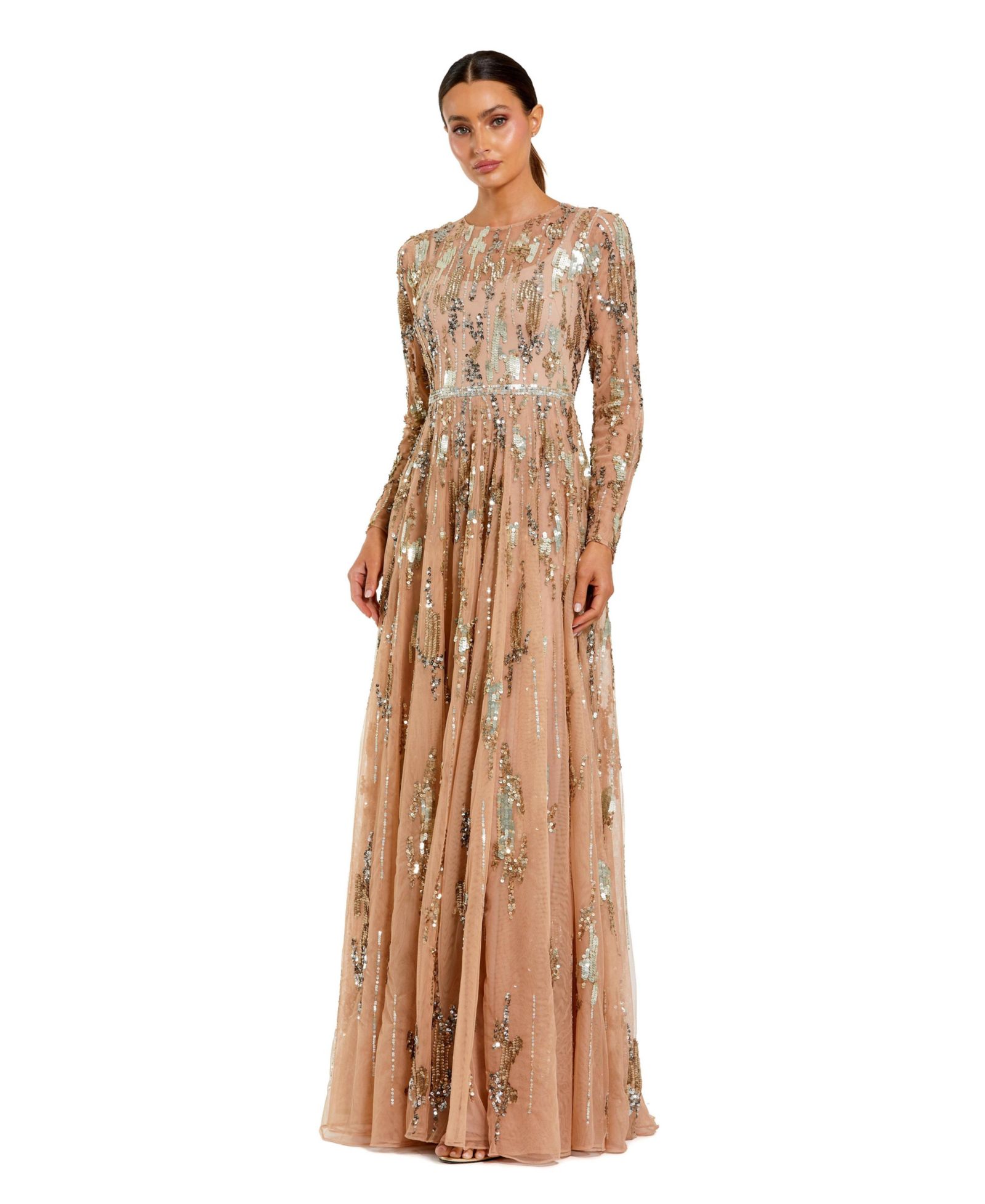 Вечернее платье Mac Duggal Women's Long Sleeve Mesh Embellished