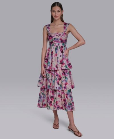 Halston Женское миди платье с квадратным вырезом