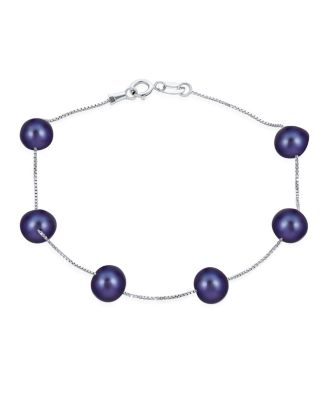 Bling Jewelry Tin Cup Style 8MM Freshwater Cultured Pearl Station Bracelet Gold Plated .925 Sterling Silver 7 - 8 Inch