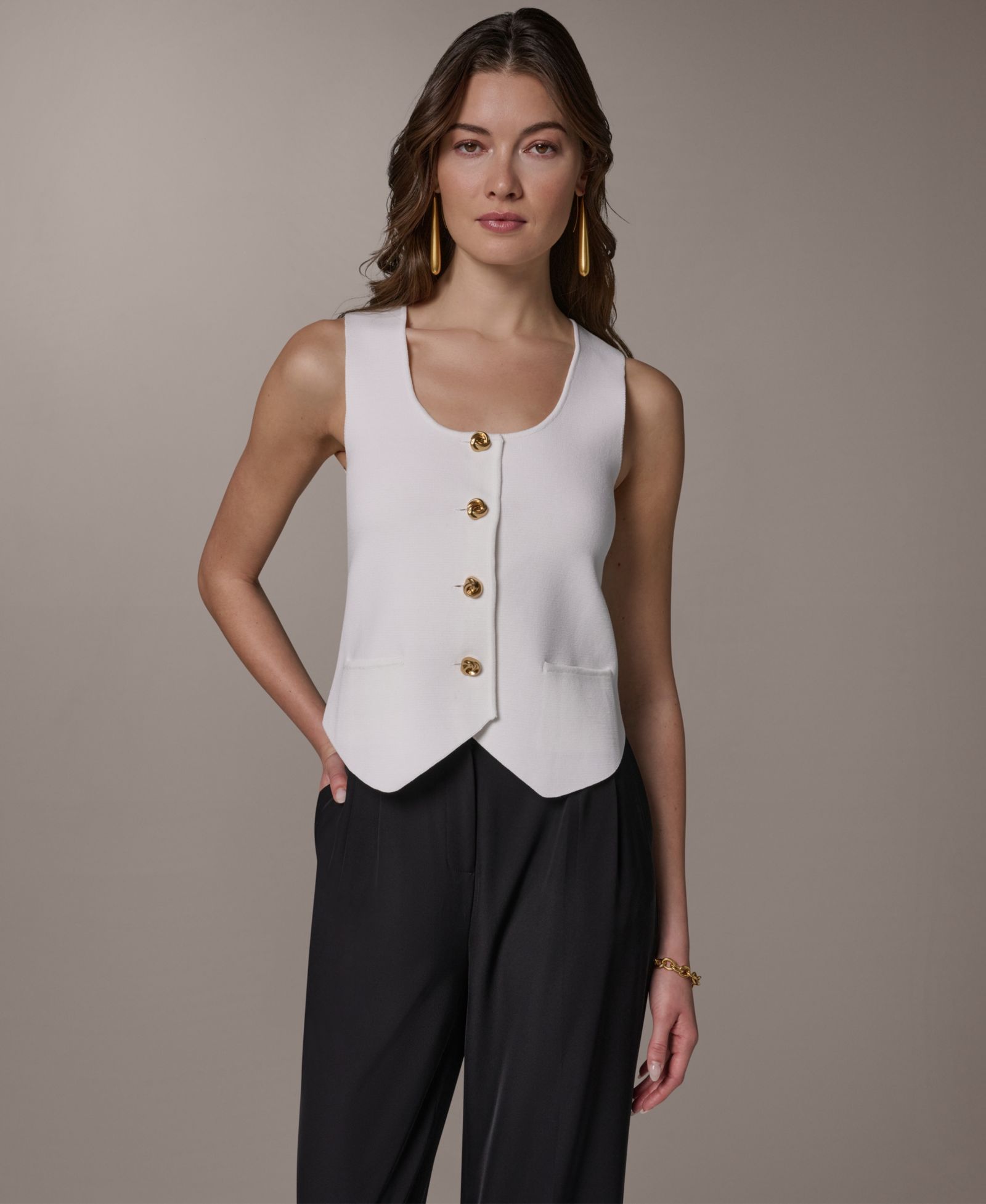 Donna Karan New York Women's Scoop Neck Button-Up Sweater Vest
