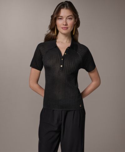 Donna Karan New York Women's Short-Sleeve Polo Sweater