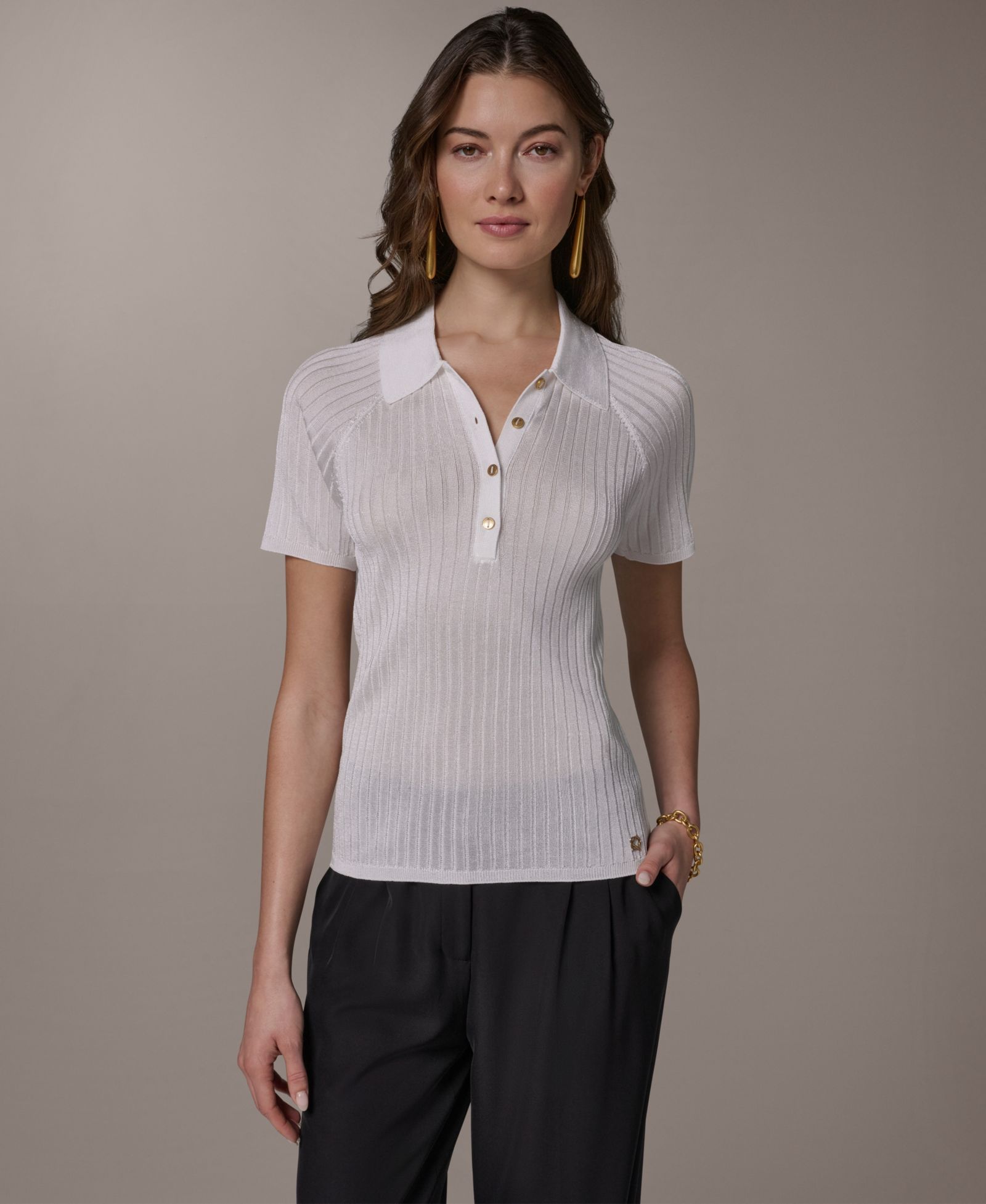 Donna Karan New York Women's Short-Sleeve Polo Sweater