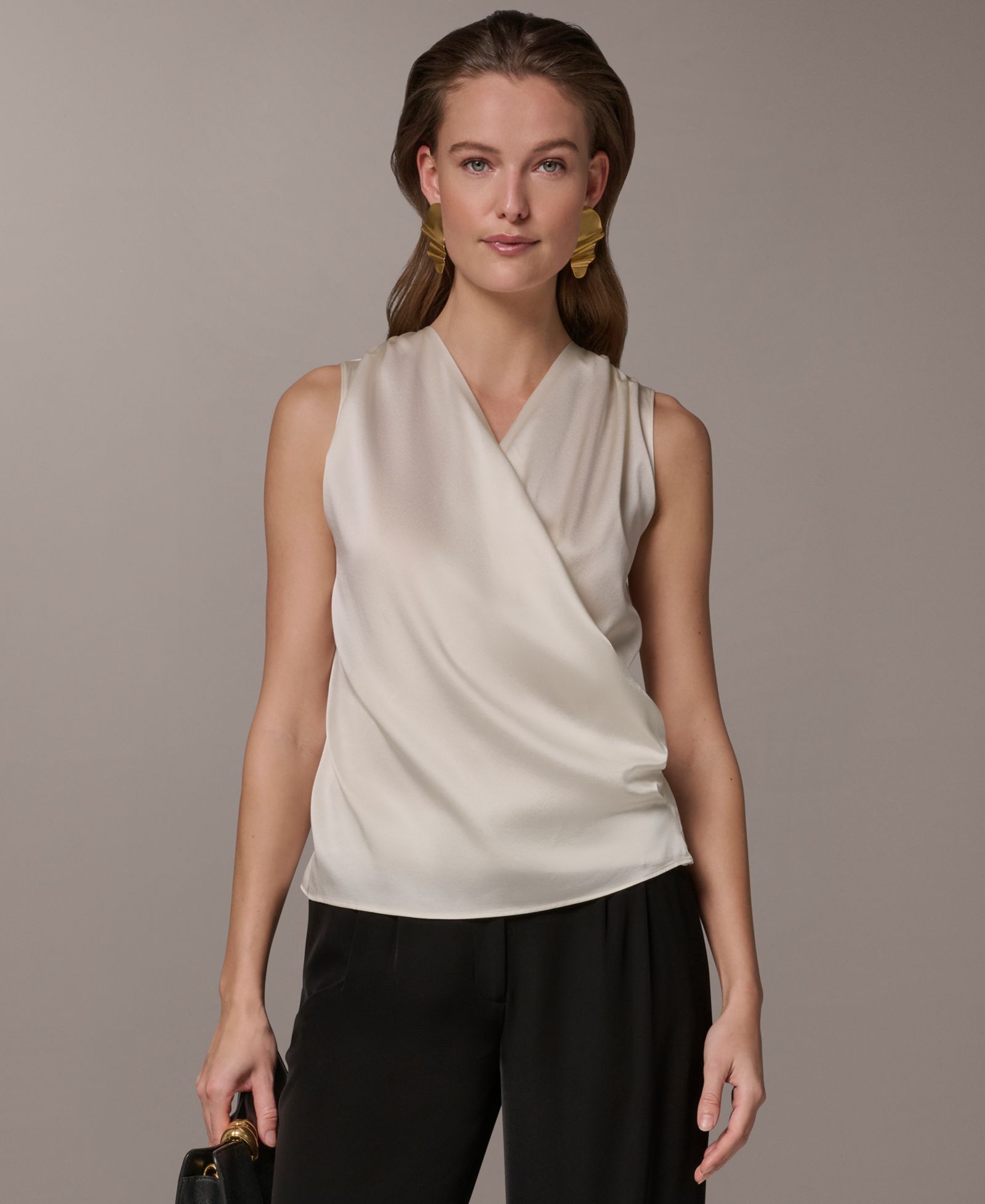 Donna Karan New York Women's Sleeveless Silk Draped Neck Blouse